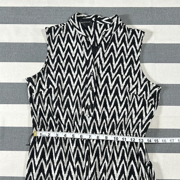 Donna Morgan Womens Black White Chevron Wide Leg Collared Jumpsuit Size 8 Work - Picture 8 of 13